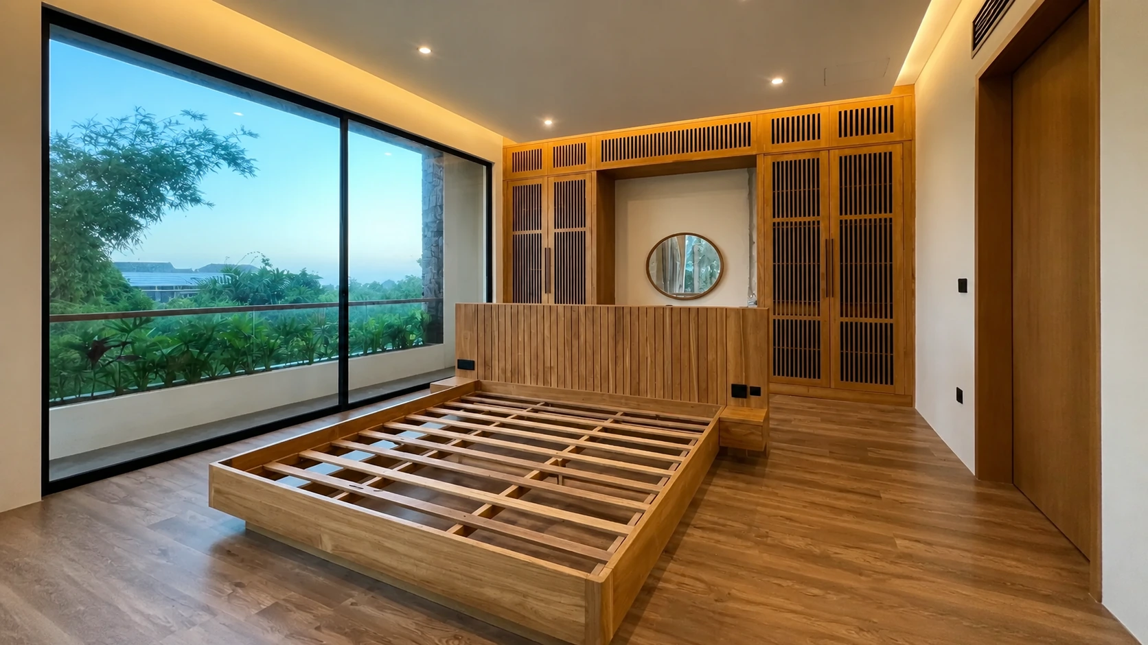 Bedroom installation with exterior view in the Tanarupa portfolio