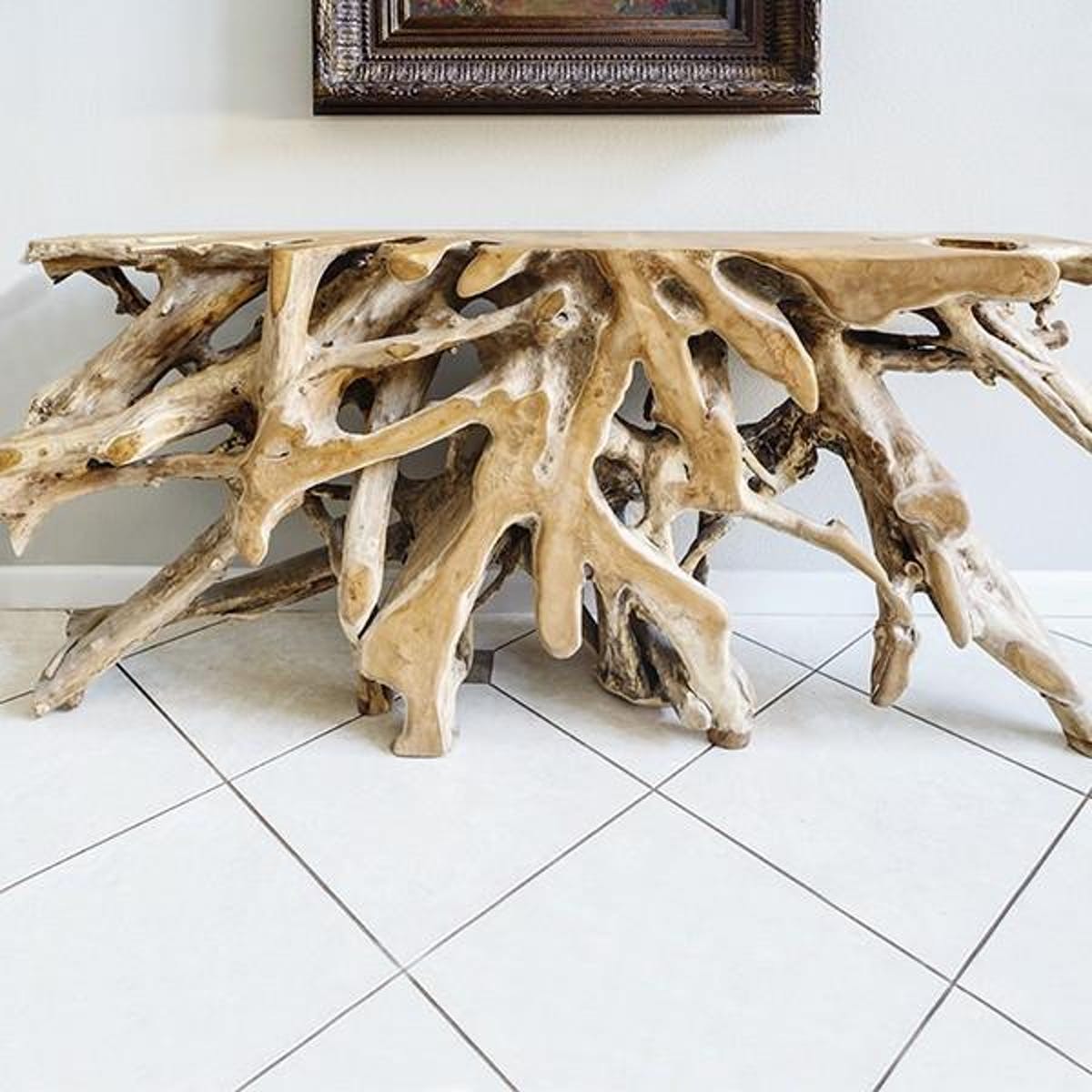 One of one sculptural root console table